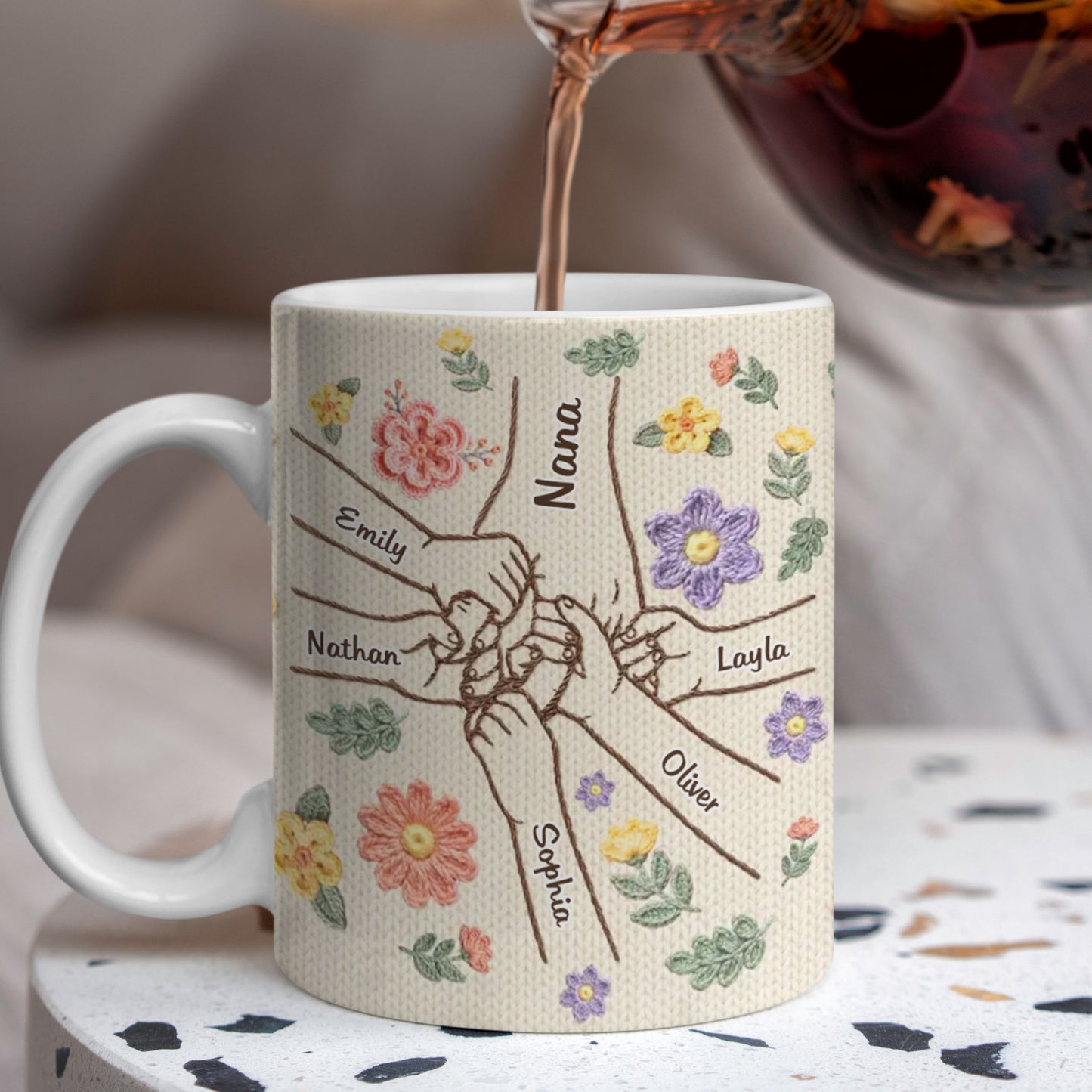 PST204 Hold My Hand Faux Embroidery Effect - Personalized White Mug Accent Mug