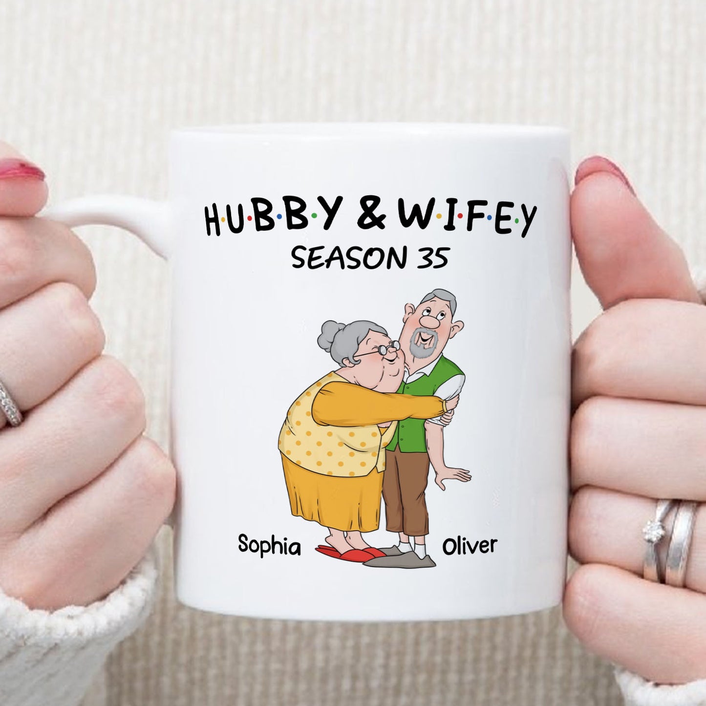 PST129 Hubby and Wifey Old Funny Couple - White Mug Accent Mug