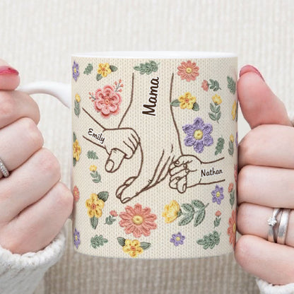 PST204 Hold My Hand Faux Embroidery Effect - Personalized White Mug Accent Mug