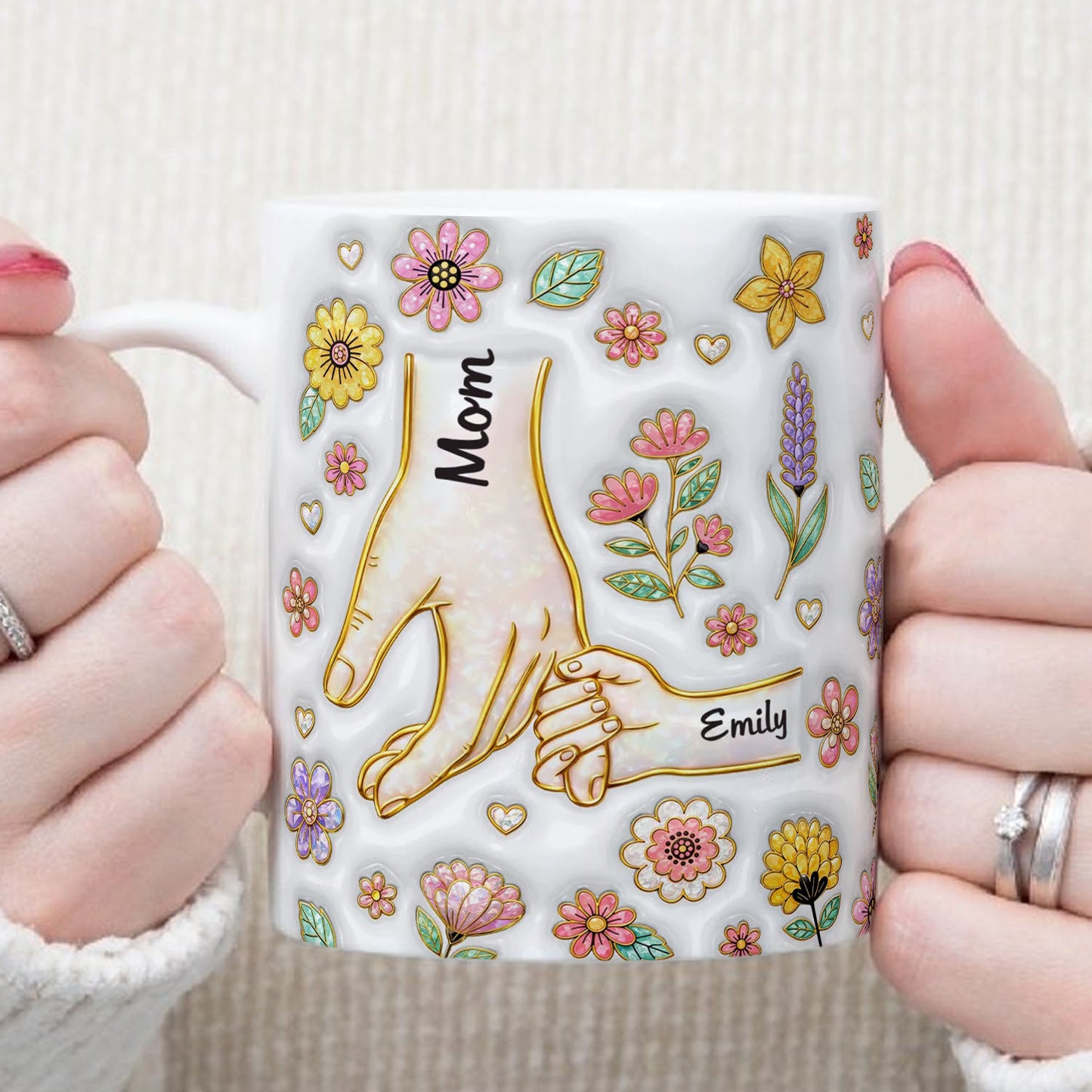 PST157 Hold My Hand 3D Inflated Effect Printed - Personalized White Mug Accent Mug