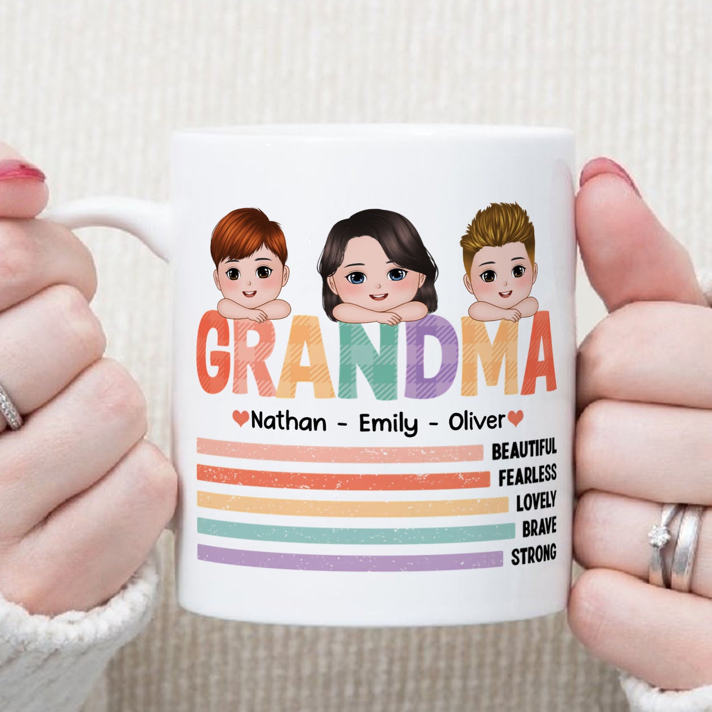 PST197 Beautiful, Fearless And Lovely Mommy - Personalized White Mug Accent Mug
