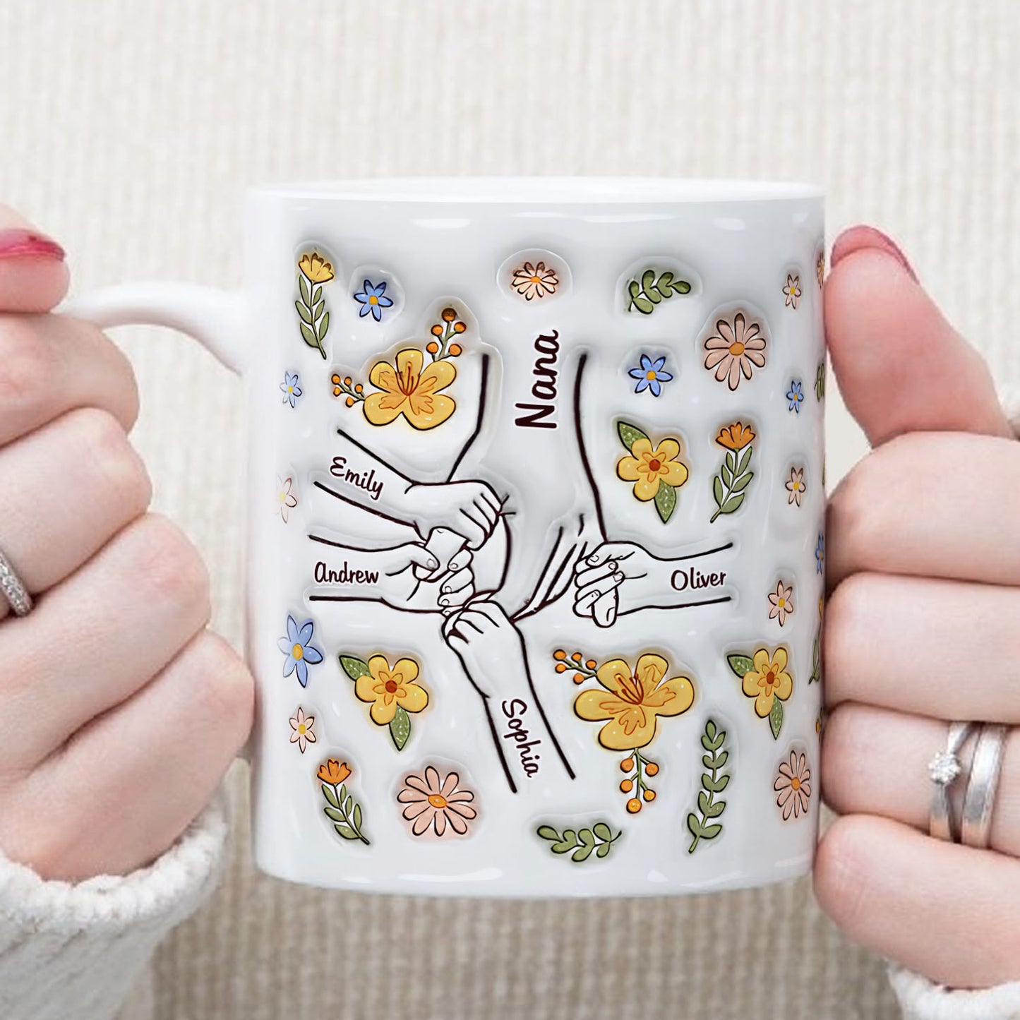 PST191 Hold My Hand 3D Inflated Effect Printed - Personalized White Mug Accent Mug