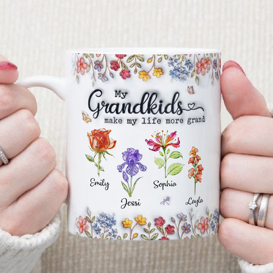 PST133 Grandkid Make My Life More Grand 3D Inflated Effect Printed - Personalized White Mug Accent Mug
