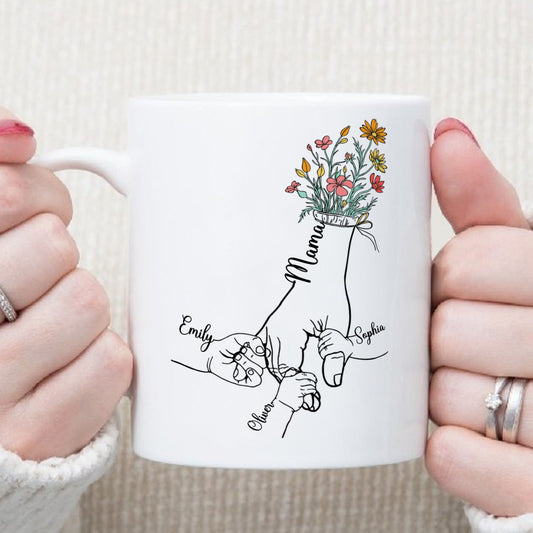 PST143 Holding Mom's Hand - Personalized White Mug Accent Mug