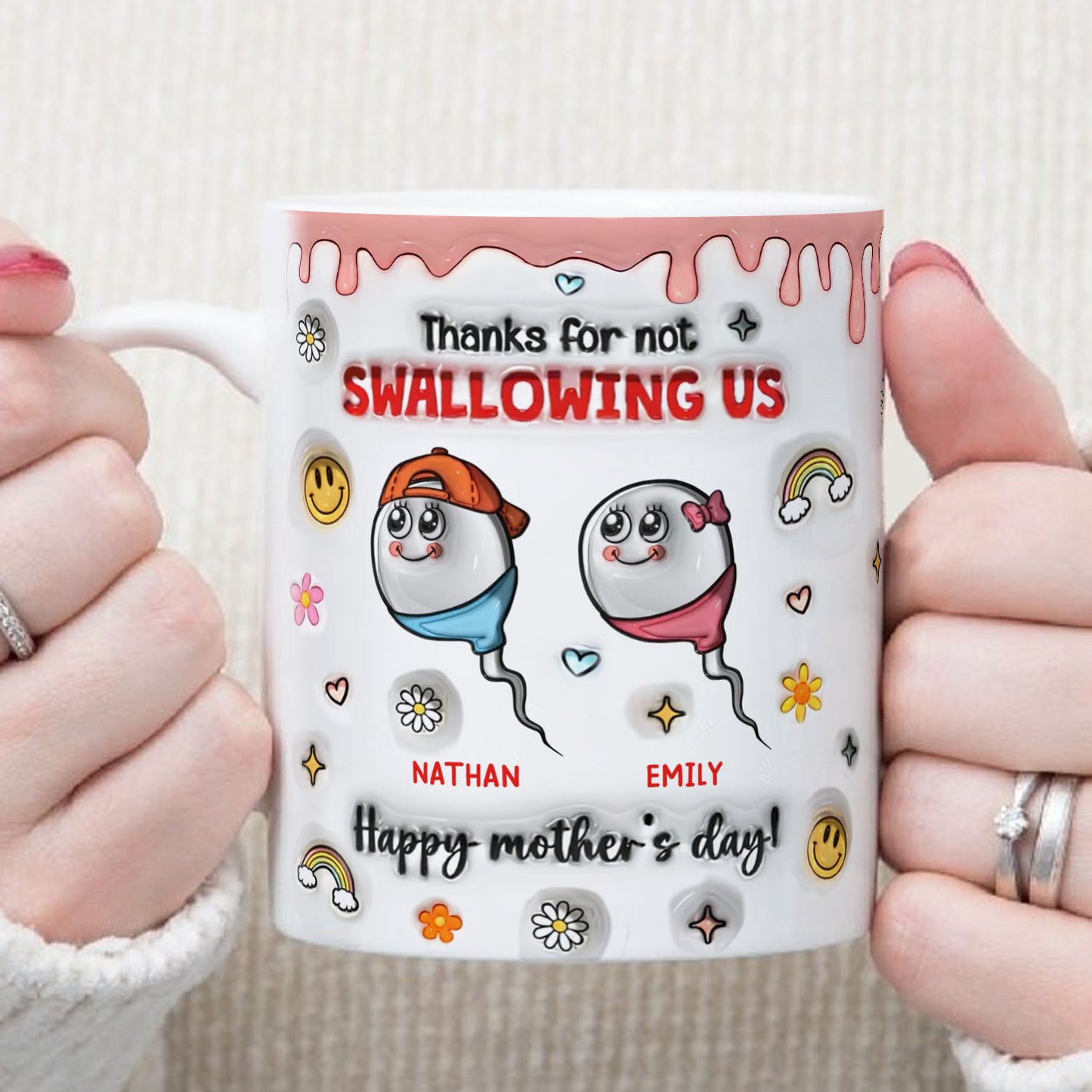 PST189 Thanks For Not Swallowing Me Happy Mother's Day - Personalized White Mug Accent Mug