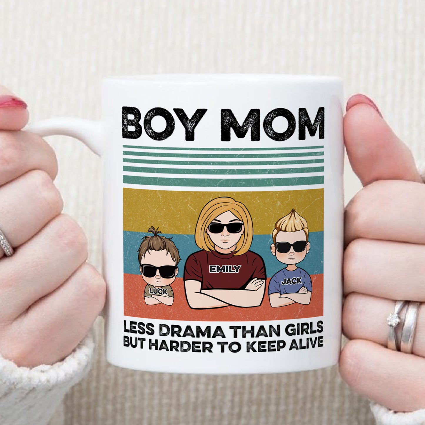 PST154 Boy Mom Less Drama Than Girls But Harder To Keep Alive  - Personalized White Mug Accent Mug