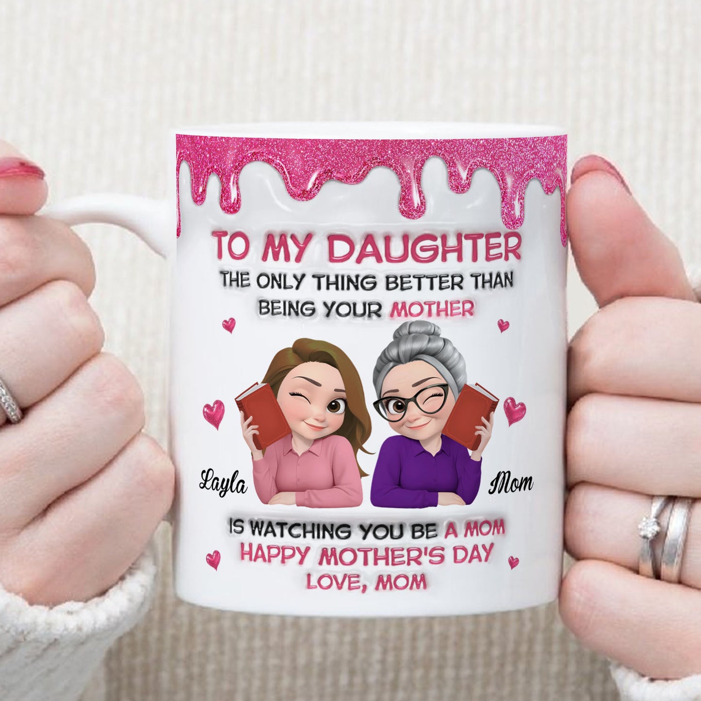 PST166 Happy Mother's Day Mom & Daughter - Personalized White Mug Accent Mug