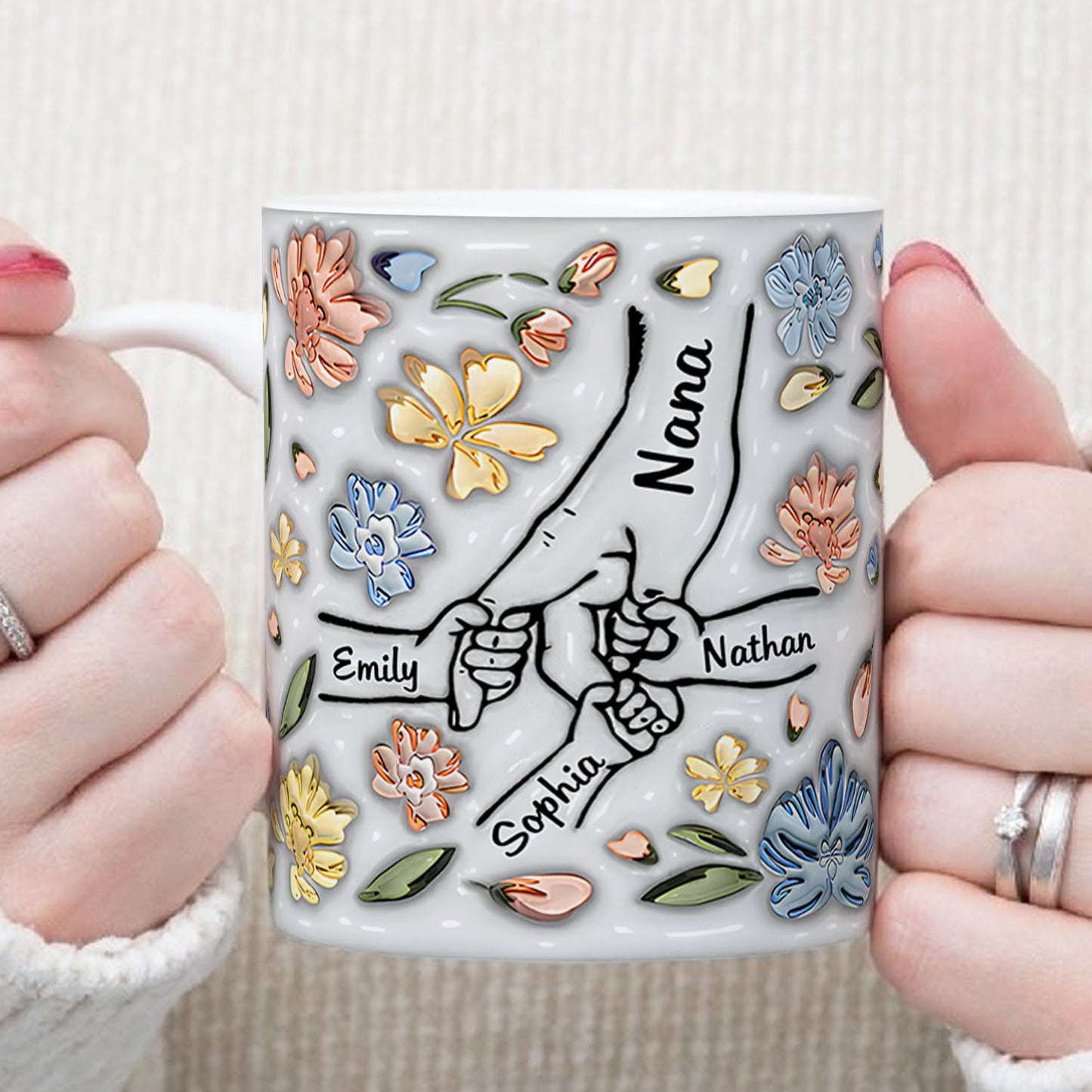 PST202 Hold My Hand 3D Inflated Effect Printed - Personalized White Mug Accent Mug