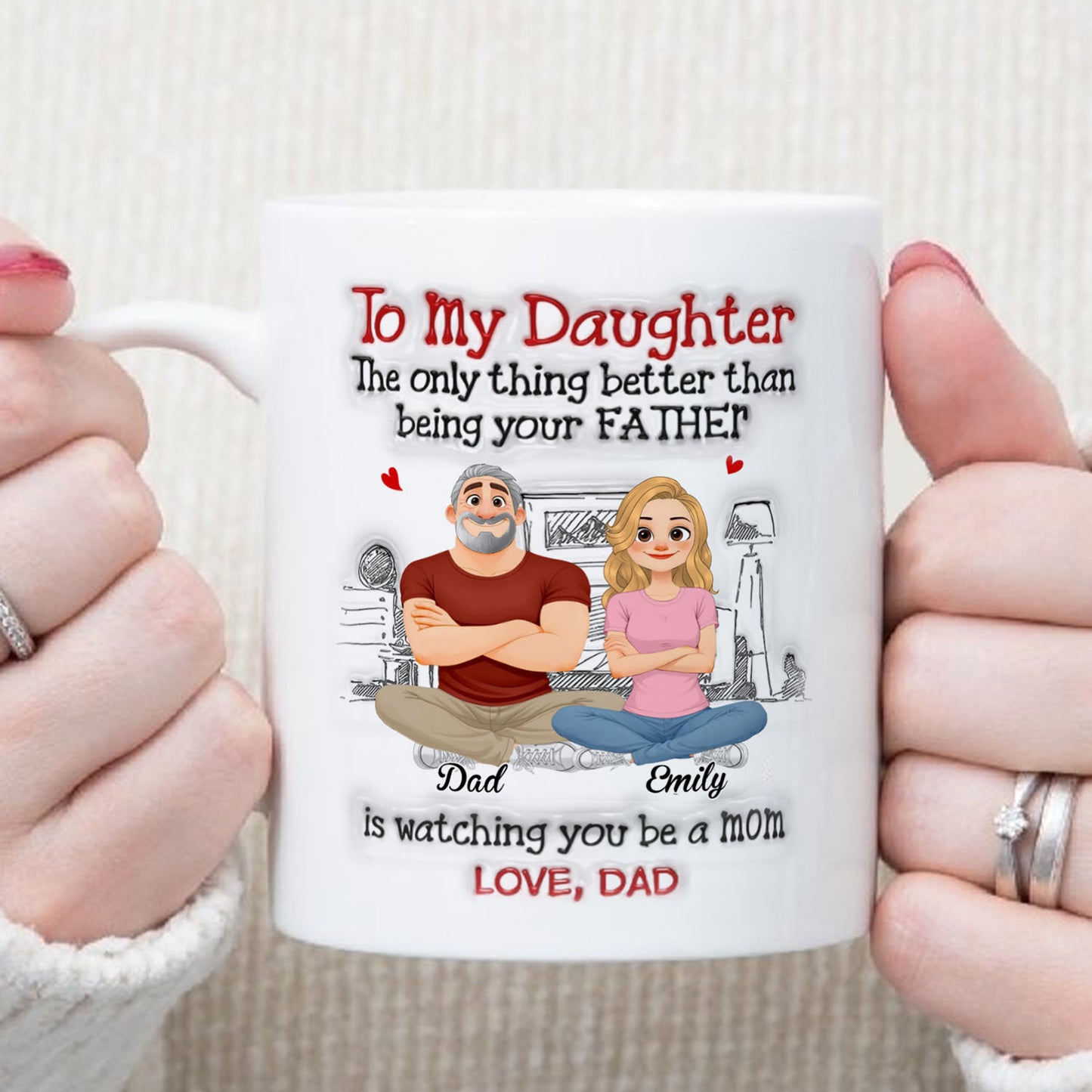 PST159 Watching You Be A Mom Love Dad  - Personalized White Mug Accent Mug