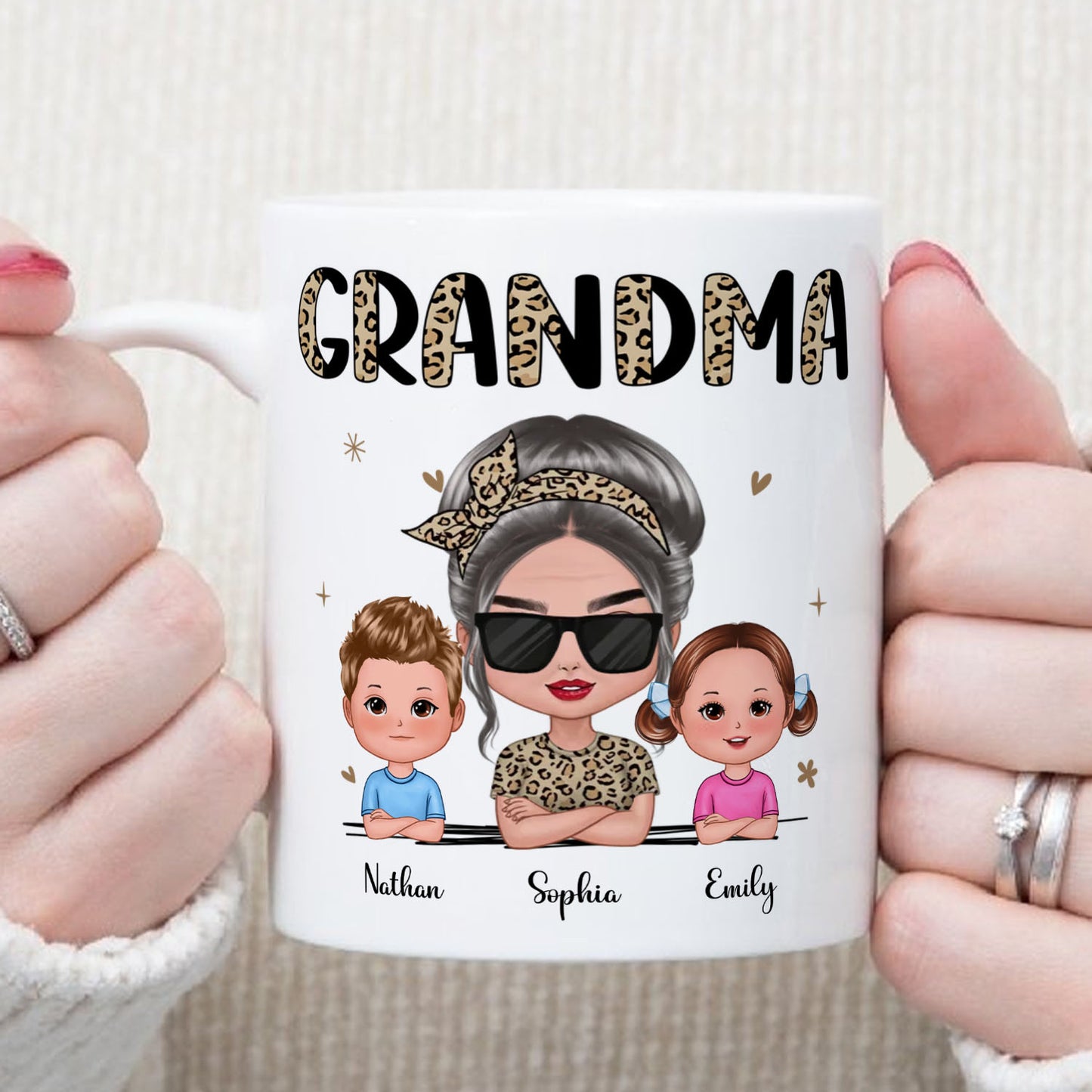 PST185 Half Leopard Grandma With Grandkids - Personalized White Mug Accent Mug