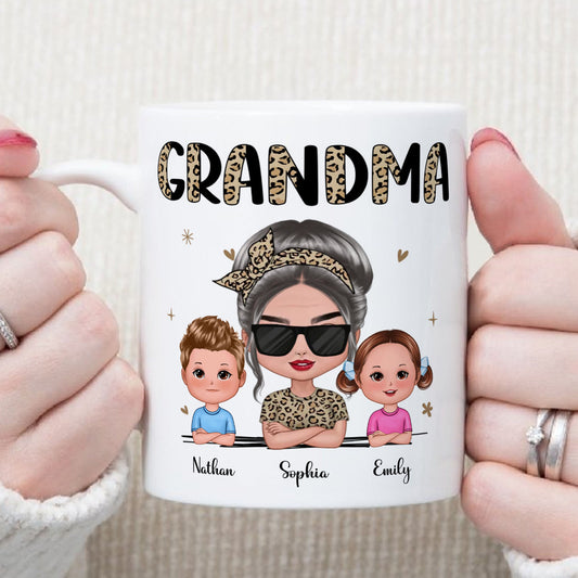 PST185 Half Leopard Grandma With Grandkids - Personalized White Mug Accent Mug