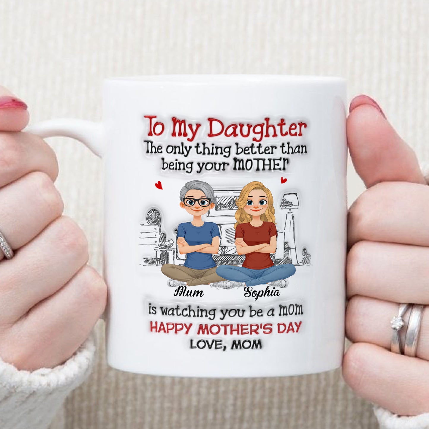 PST165 Watching You Be A Mom Happy Mother's Day - Personalized White Mug Accent Mug