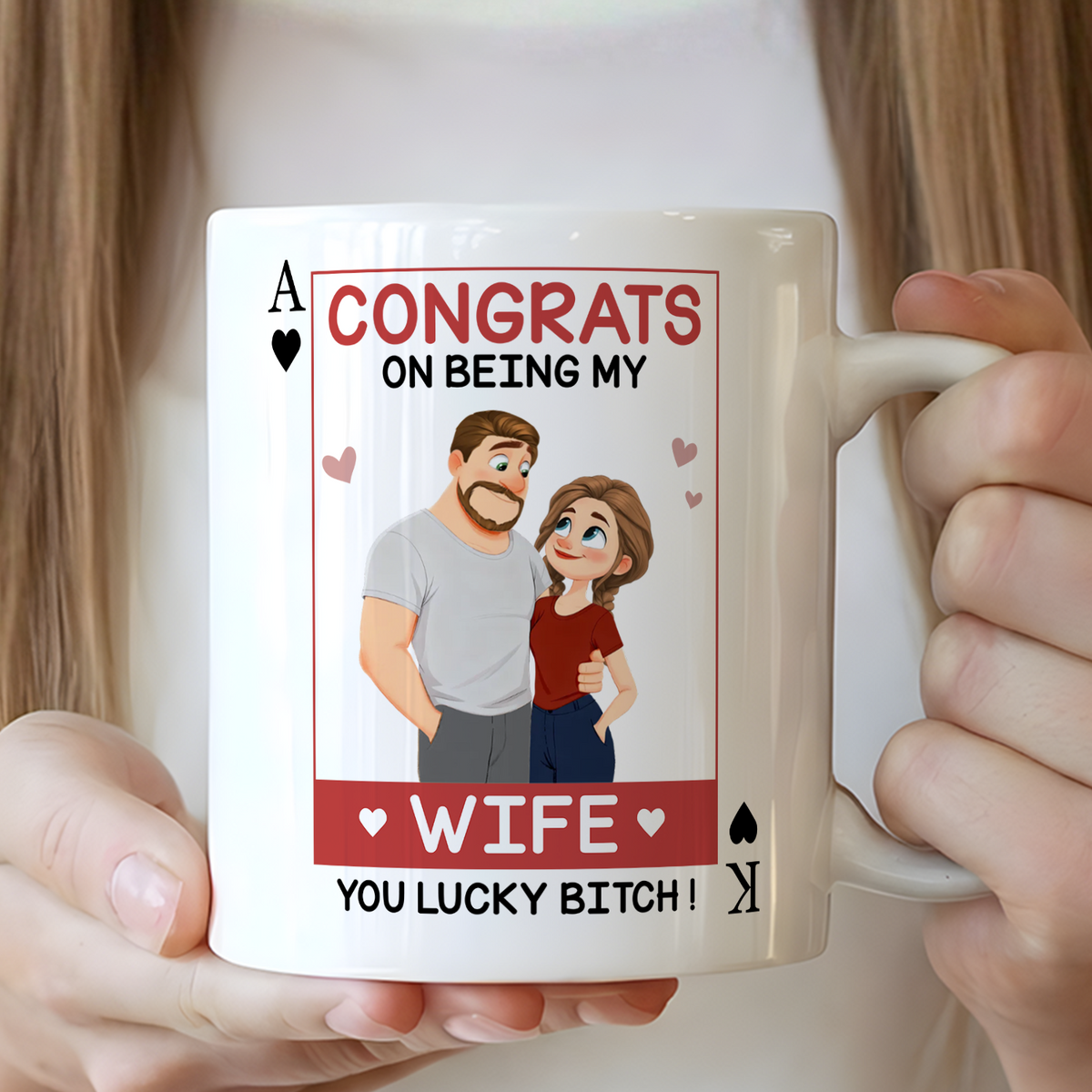 VPST81 Congrats On Being My Wife Playcard - Personalized White Mug Accent Mug