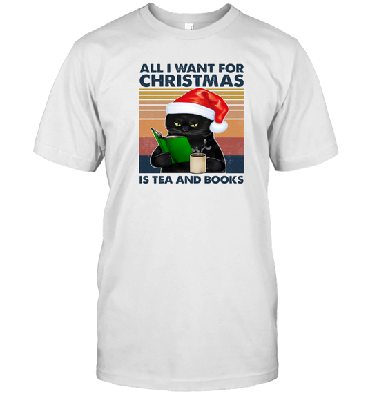 Miah889a All I Want For Christmas Is Tea And Books Cat Holiday