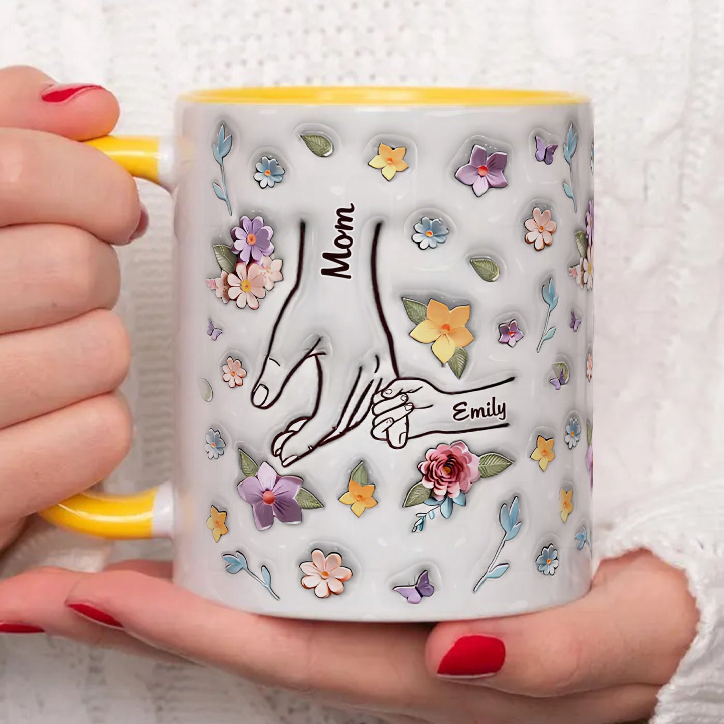 PST190 Hold My Hand 3D Inflated Effect Printed - Personalized White Mug Accent Mug