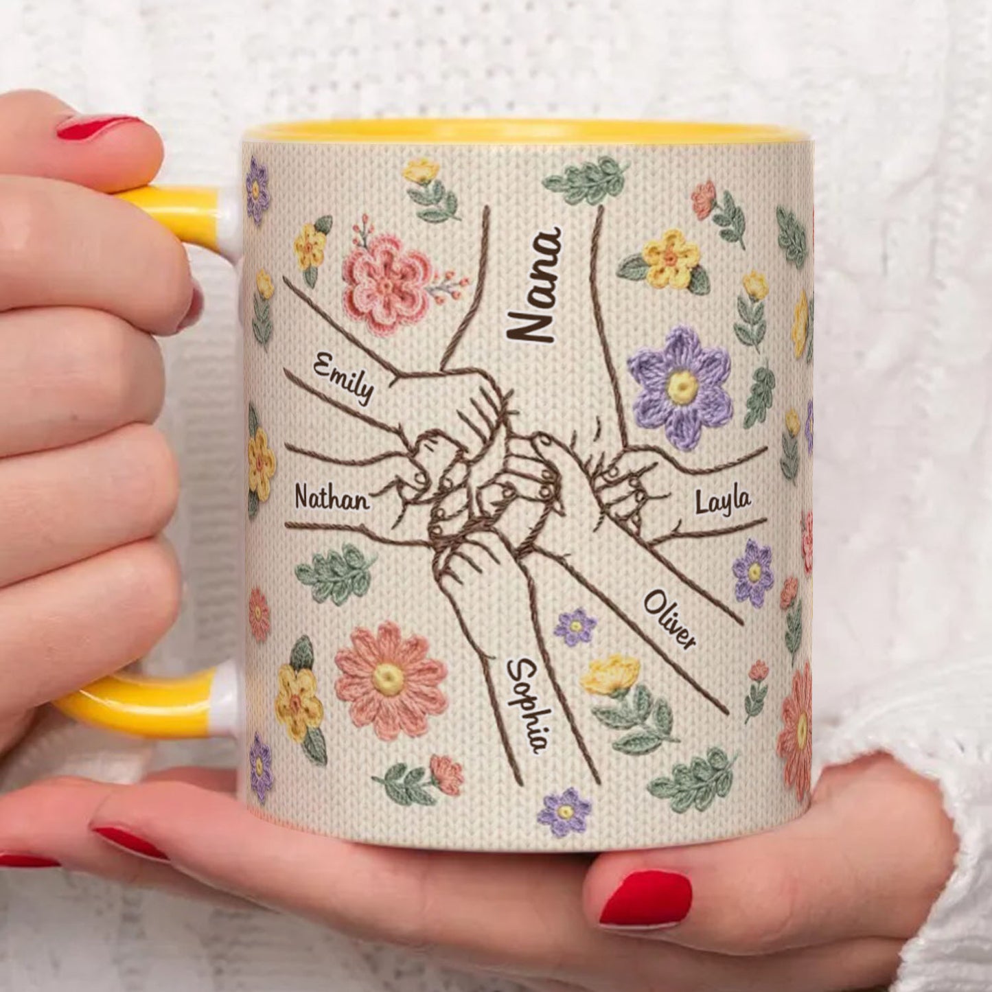 PST204 Hold My Hand Faux Embroidery Effect - Personalized White Mug Accent Mug