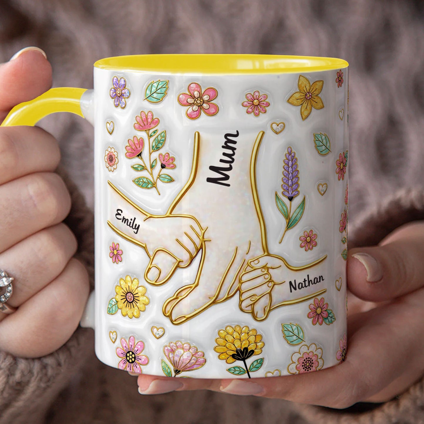 PST157 Hold My Hand 3D Inflated Effect Printed - Personalized White Mug Accent Mug