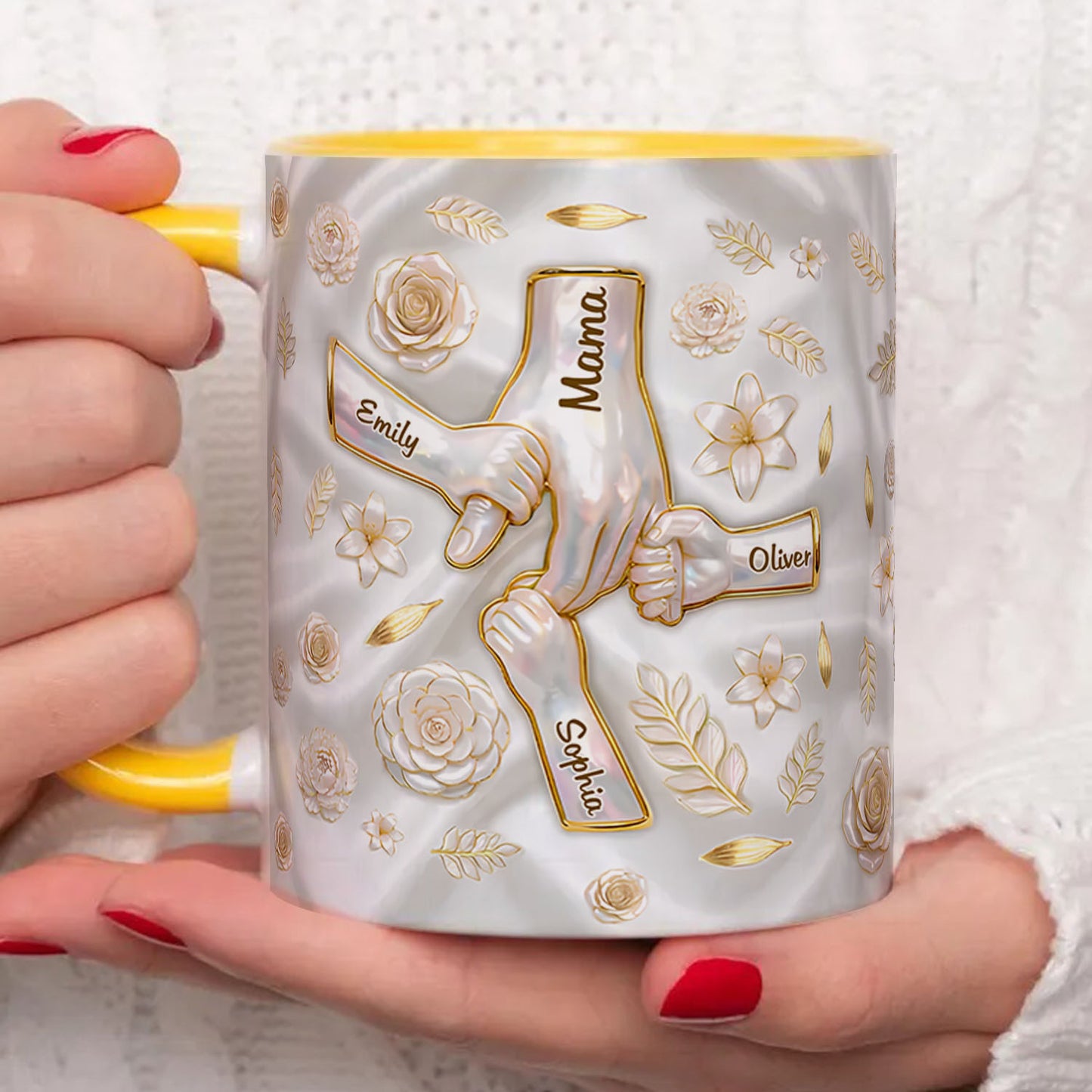 PST201 Hold My Hand 3D Inflated Effect Printed - Personalized White Mug Accent Mug