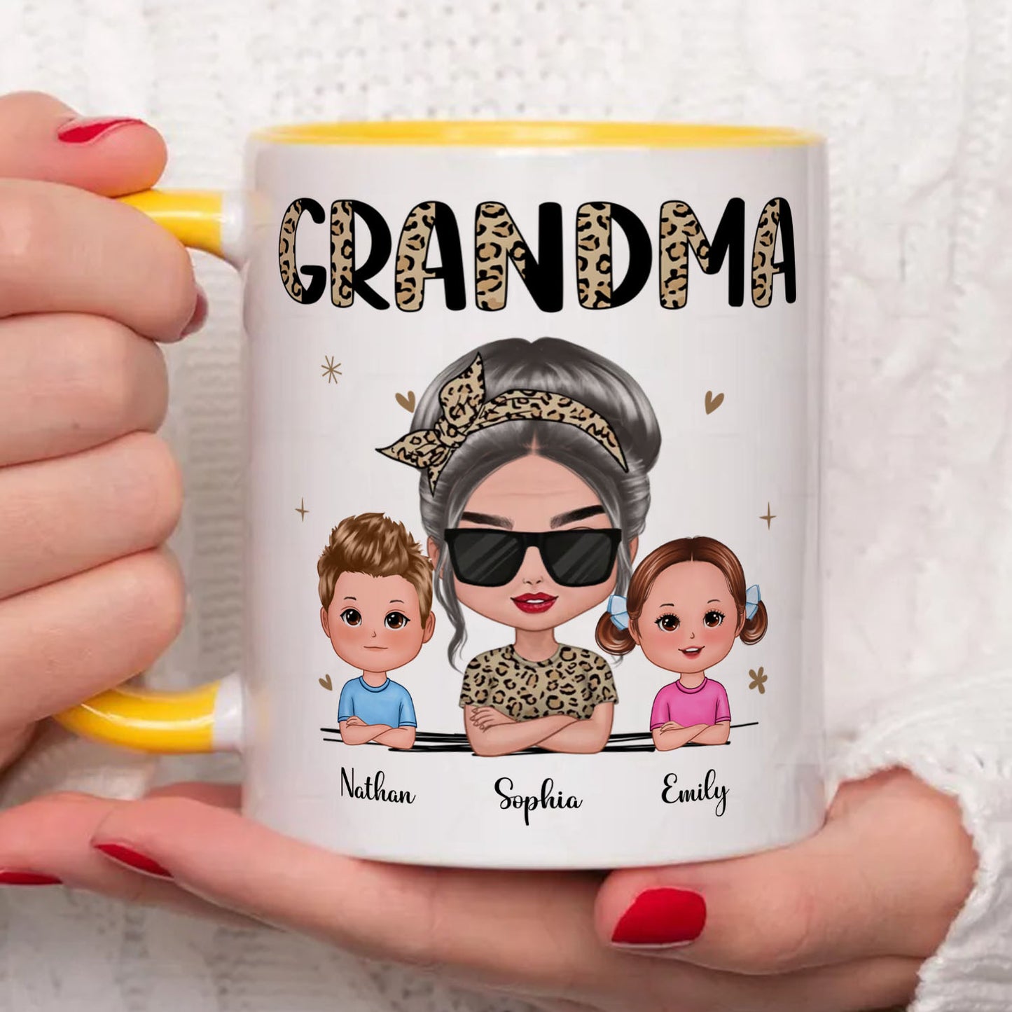 PST185 Half Leopard Grandma With Grandkids - Personalized White Mug Accent Mug