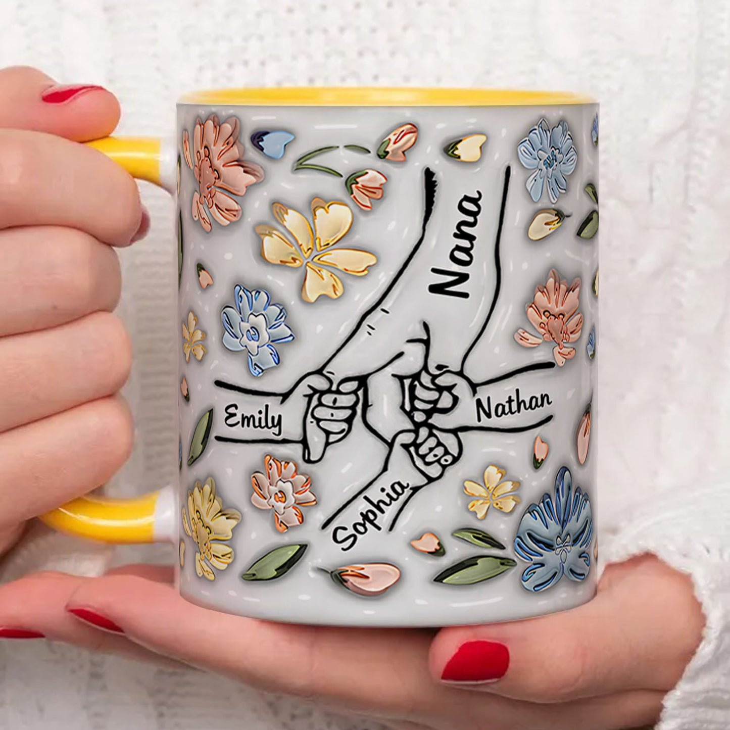 PST202 Hold My Hand 3D Inflated Effect Printed - Personalized White Mug Accent Mug